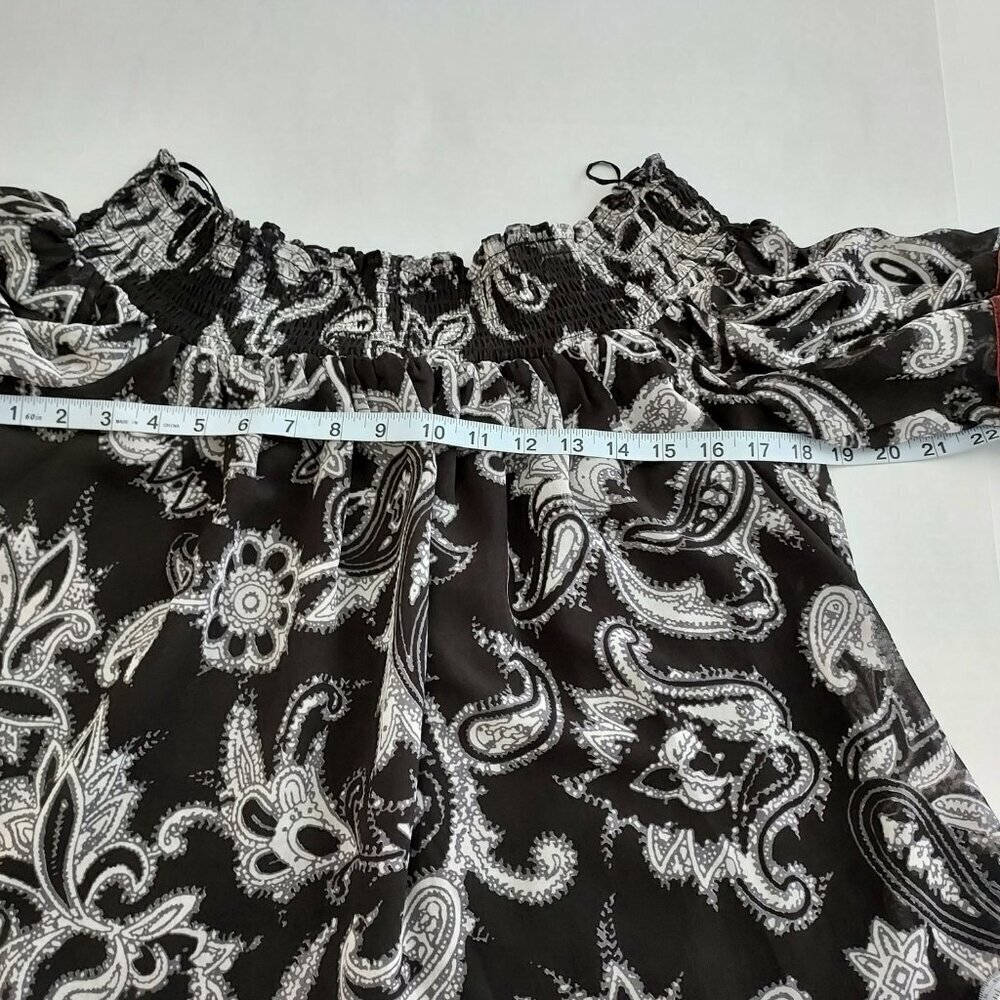 Loft Off The Shoulder Paisley Ruffled Velvet Trim Sleeve Top Size Medium NWT - Picture 2 of 10